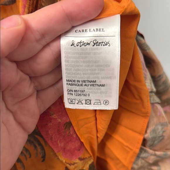 & Other Stories Asymmetrical Ruffle Dress in Orange and Pink Floral - Picture 8 of 12